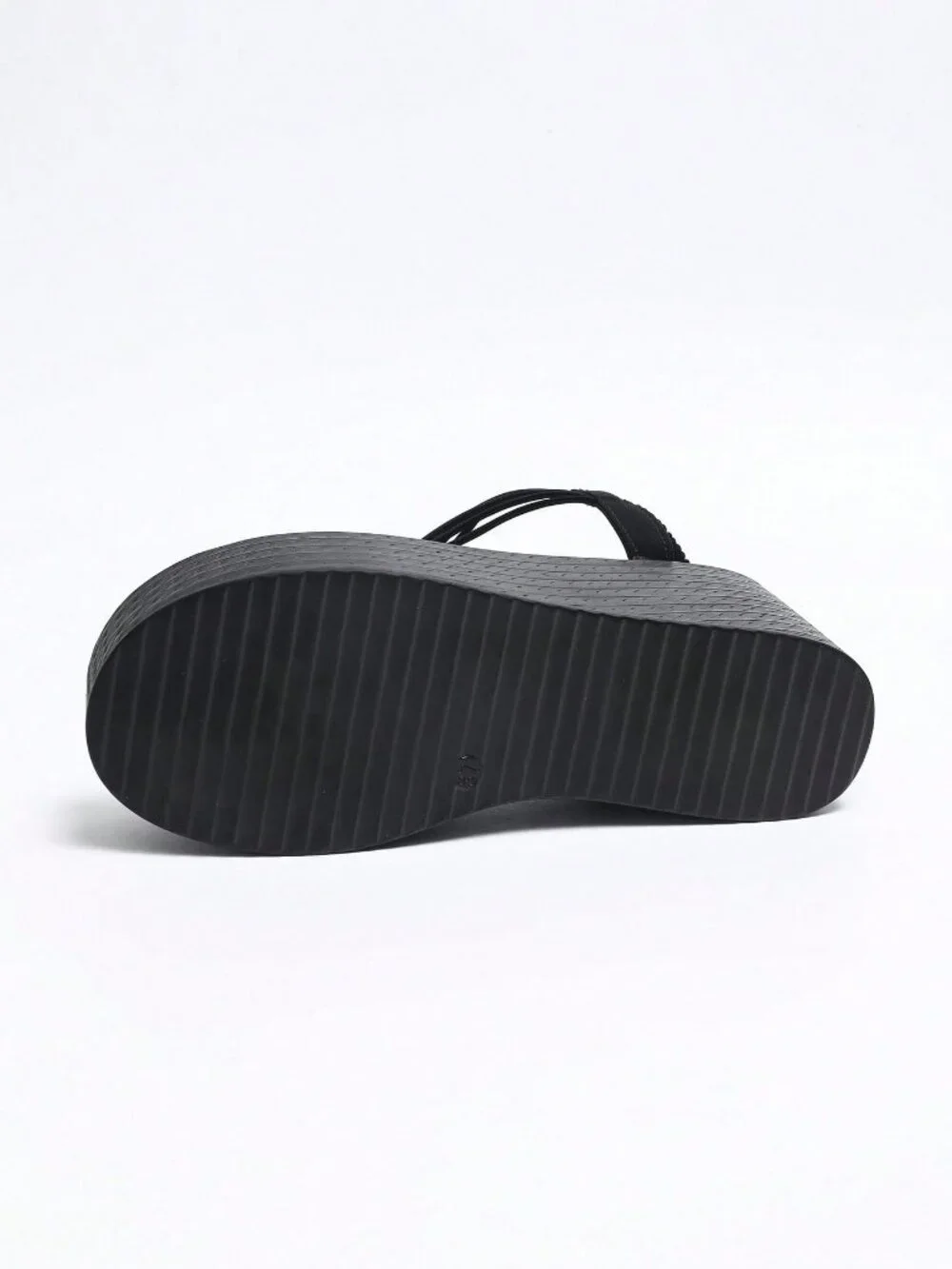 Black Chic Women's Wedge Heel Beaded detailed Thong Sandals - Picture 8 of 10